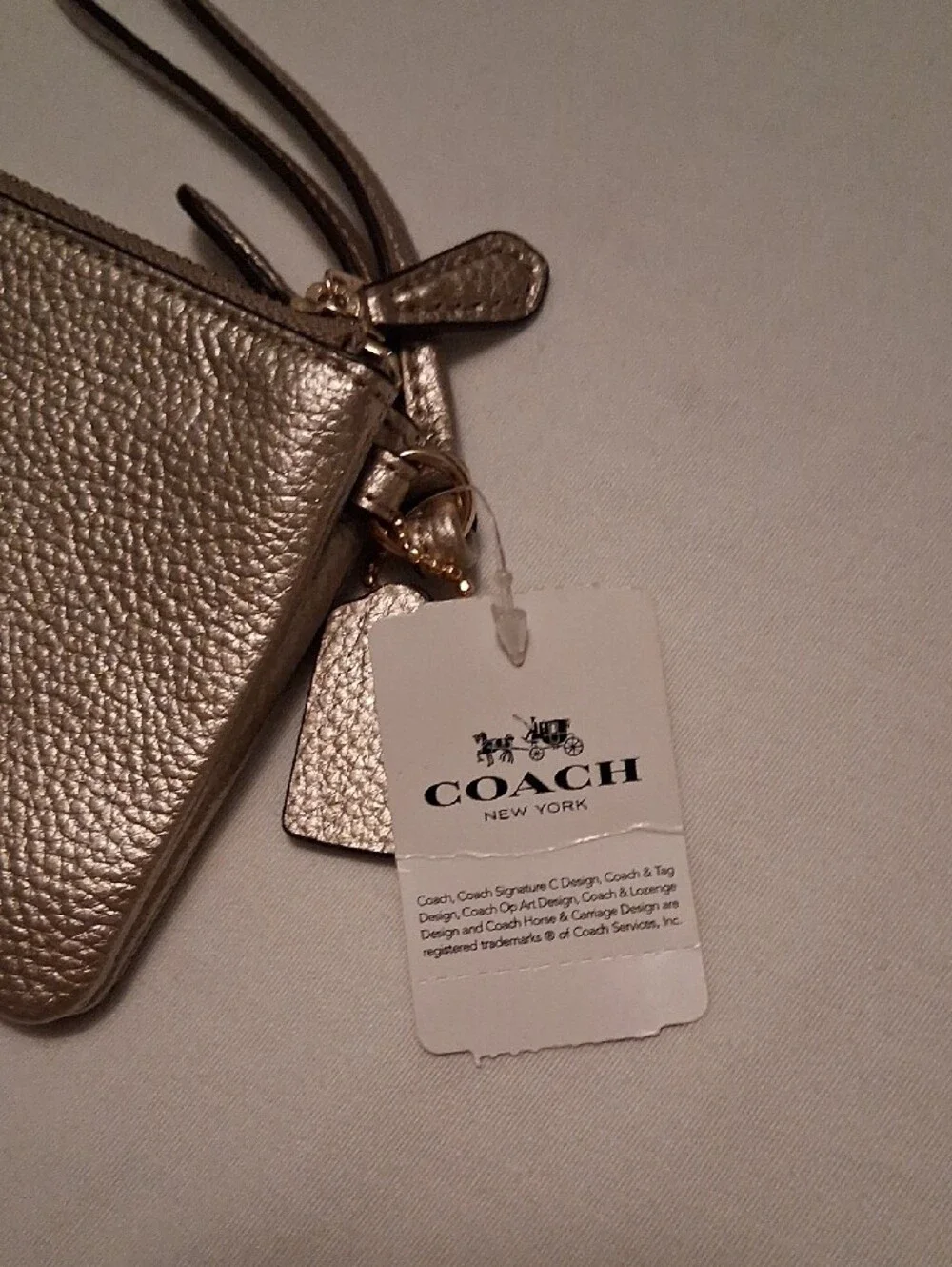 Coach Metallic Gold Leather Wristlet Card & Key Holder BNWT